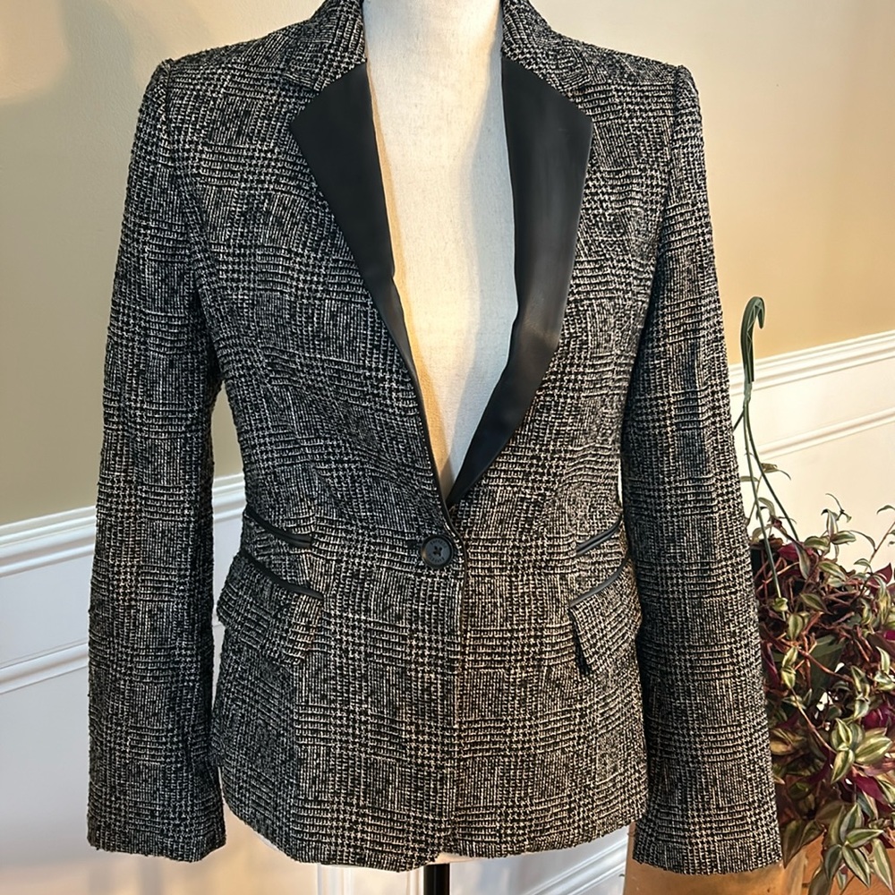 Express black and white plaid suit